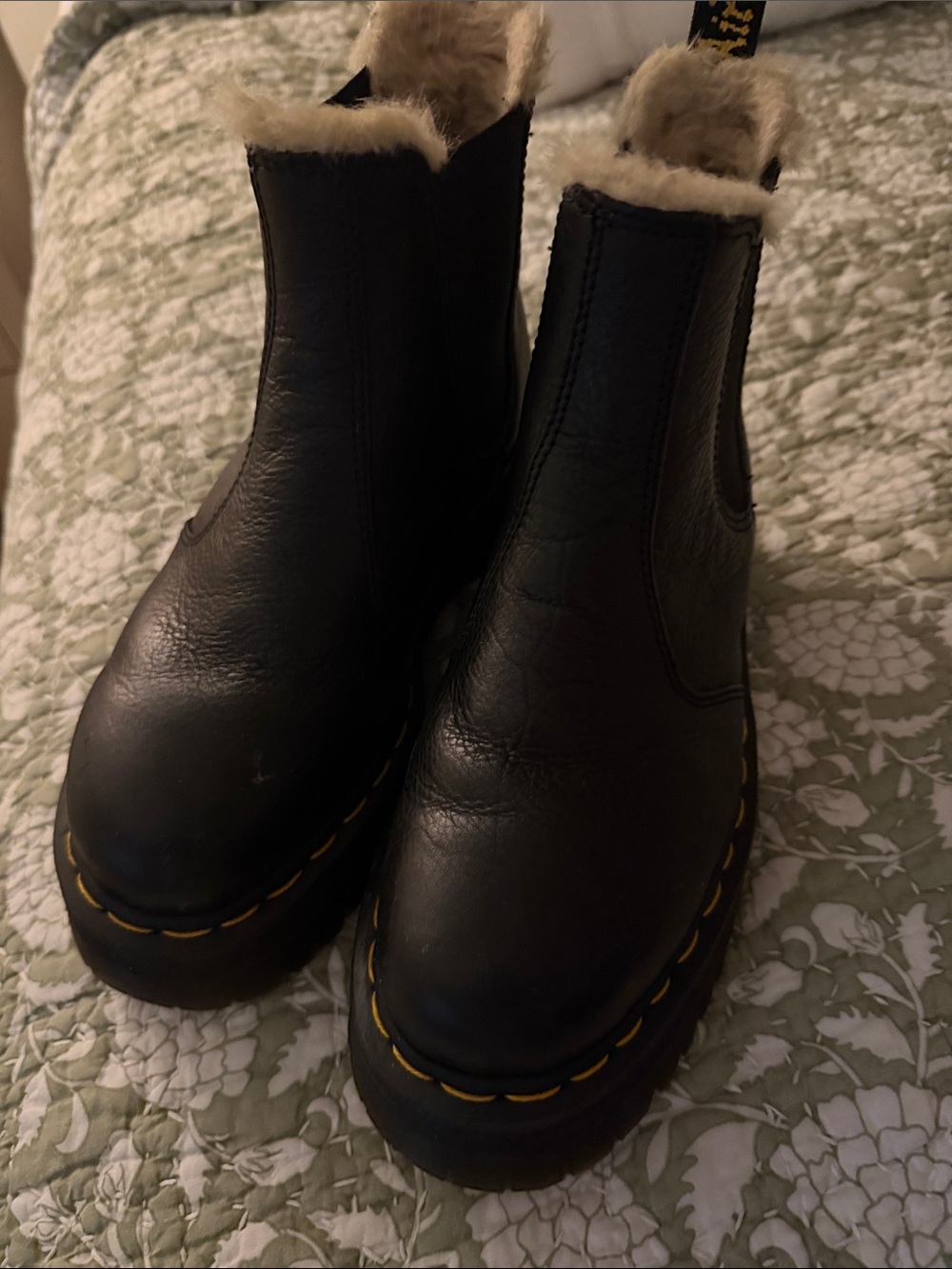Dr. Martens Black Leather Chelsea Ankle Boots, Shearling lined